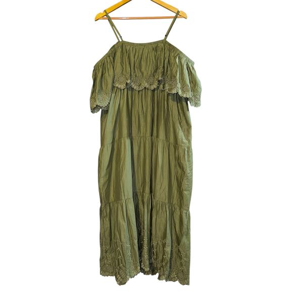 Old Navy Off Shoulder Tiered Swing Midi Dress Womens Sz 2X Boho Prairie Country - Picture 4 of 9